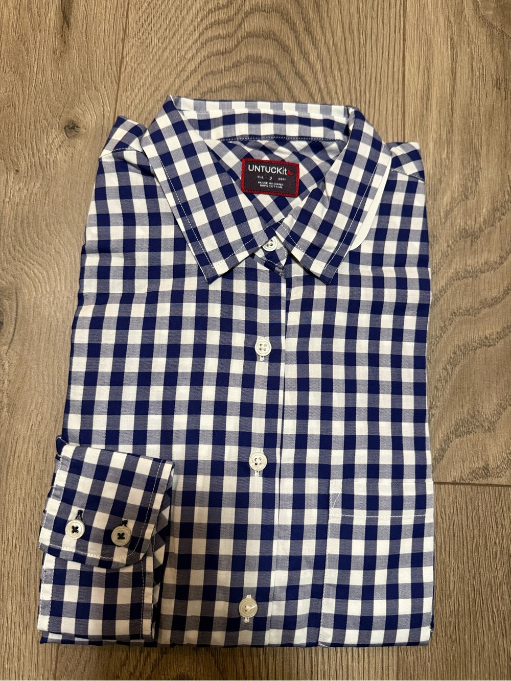 UNTUCKit Belleza Blue White Gingham Button Down Shirt Women’s Size 2 NWT
